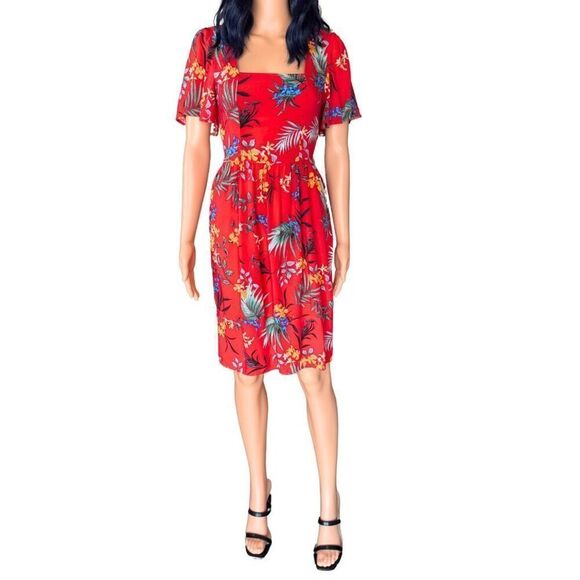 Band of Gypsies Red Tropical Floral Tie Back Mini Dress Size Small Vacation - Picture 1 of 5